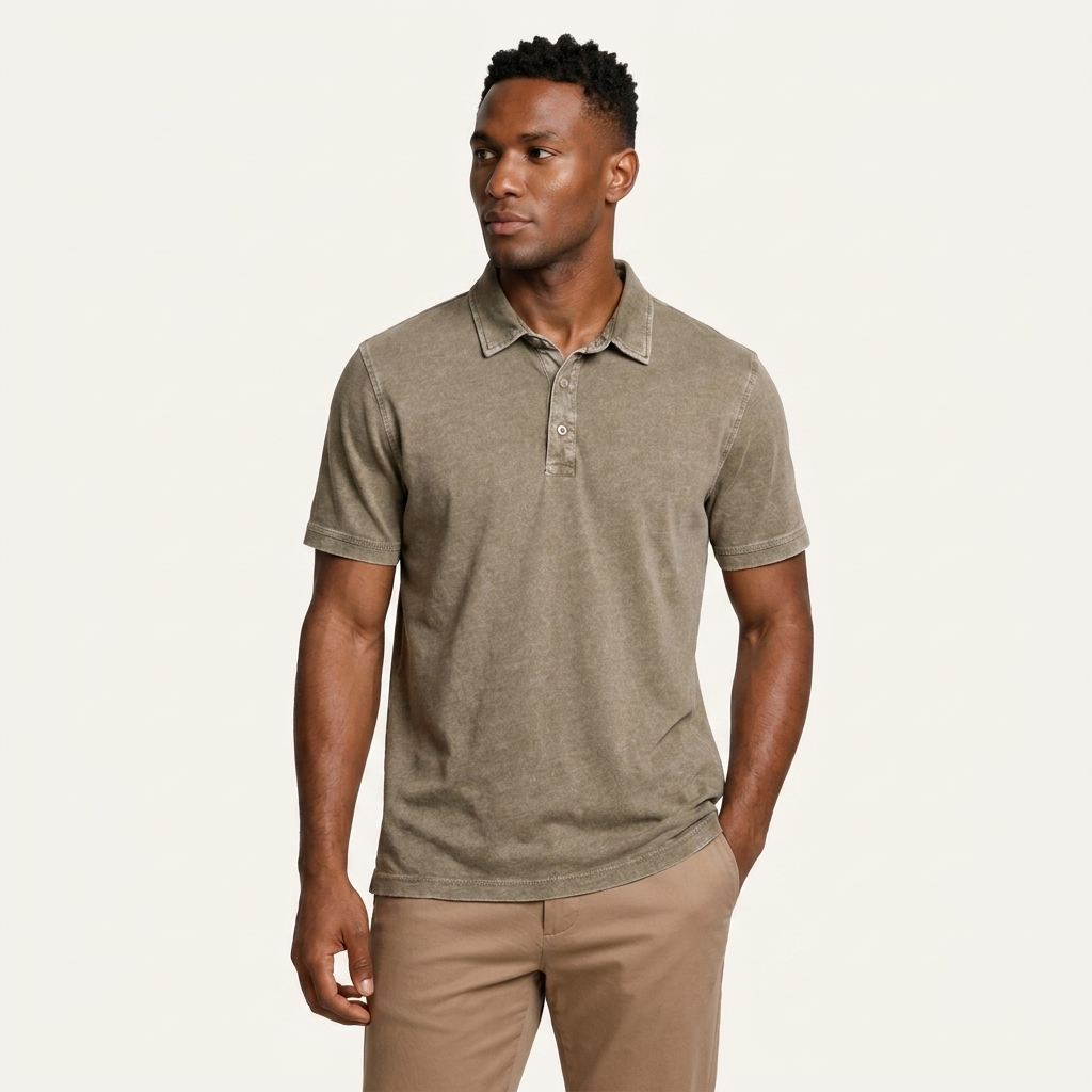 Polo Homme Effet Délavé Patte Boutonnée