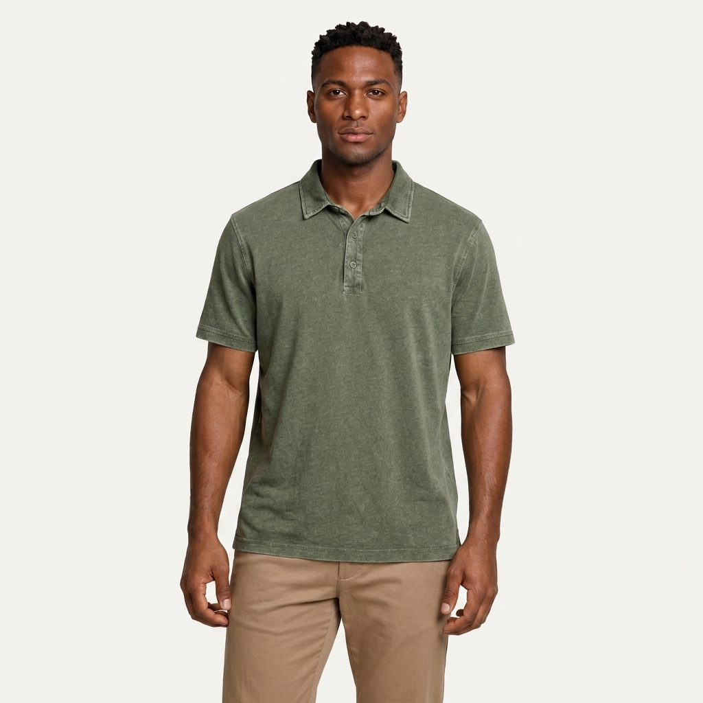 Polo Homme Effet Délavé Patte Boutonnée