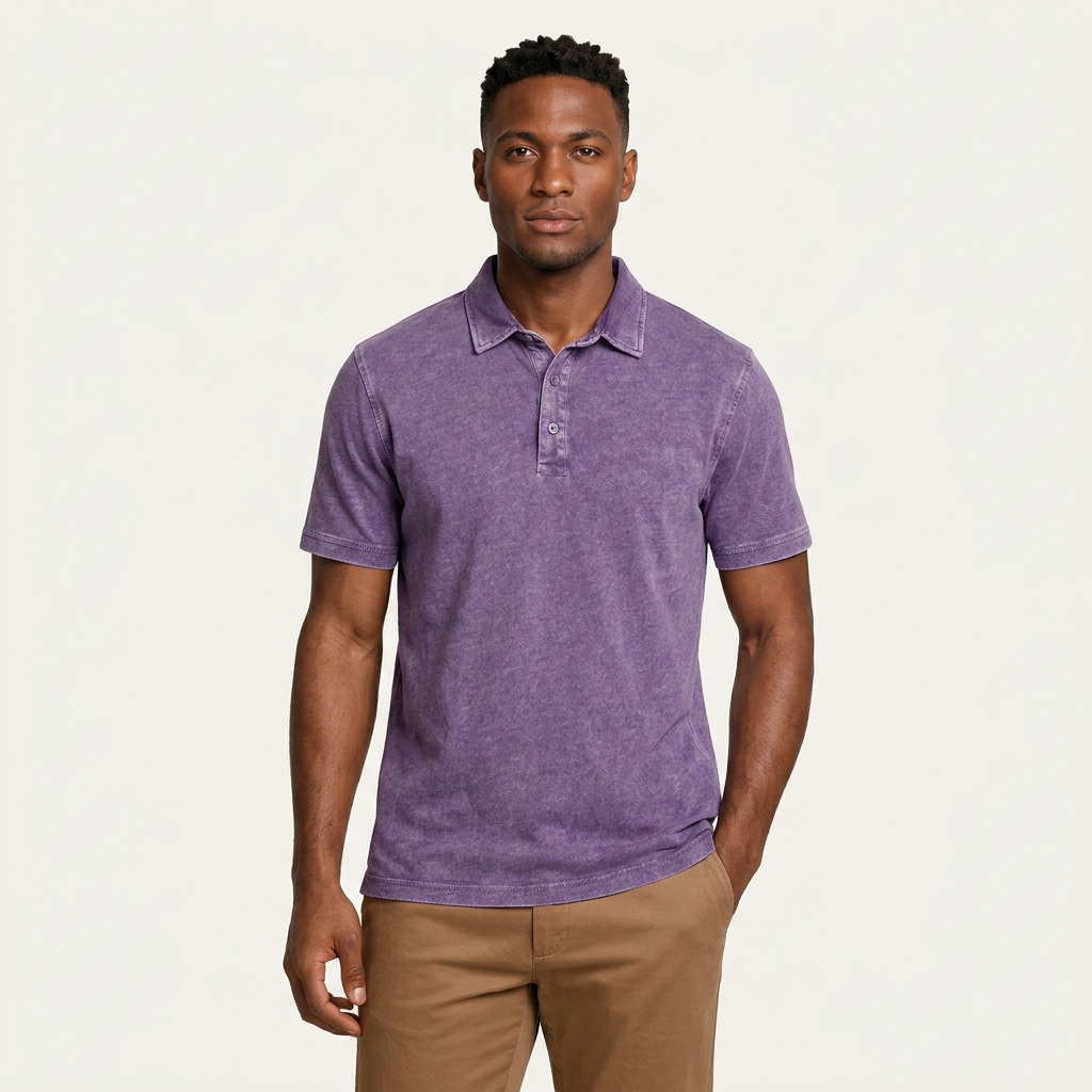 Polo Homme Effet Délavé Patte Boutonnée