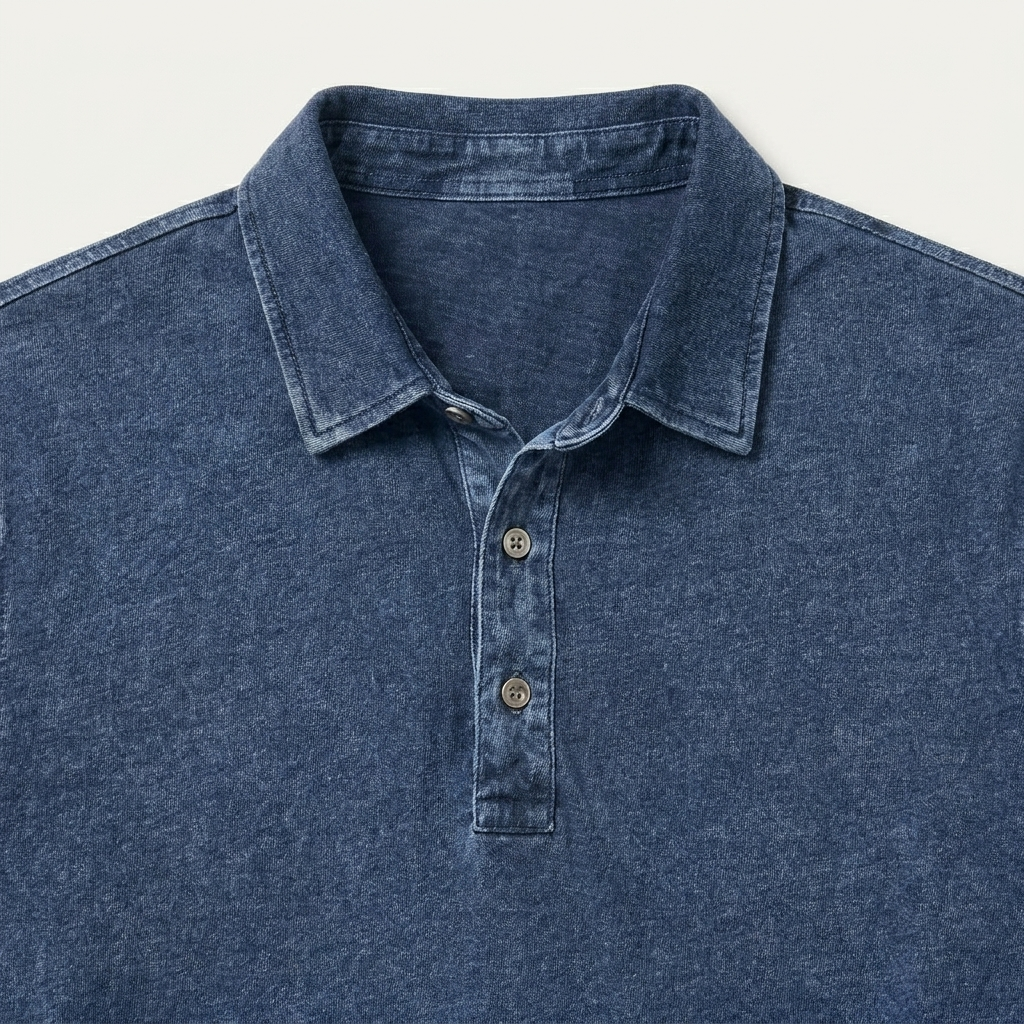 Polo Homme Effet Délavé Patte Boutonnée