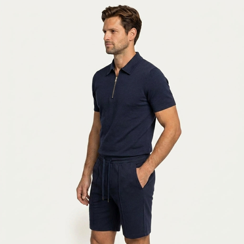 Ensemble Homme Polo Col Zippé Short Cordon Ajustable