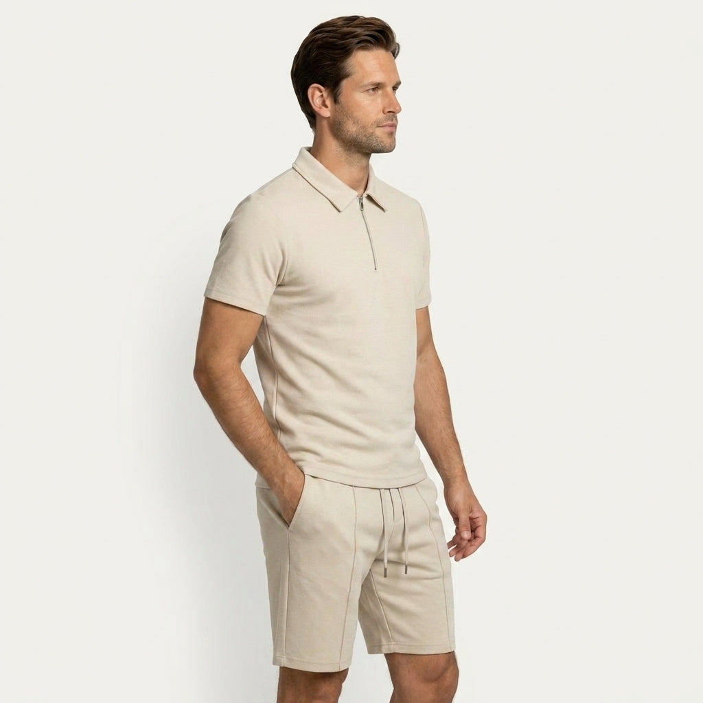 Ensemble Homme Polo Col Zippé Short Cordon Ajustable
