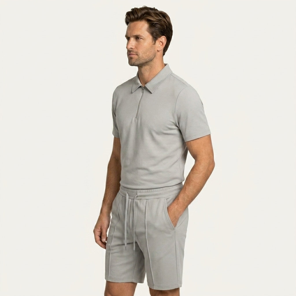 Ensemble Homme Polo Col Zippé Short Cordon Ajustable