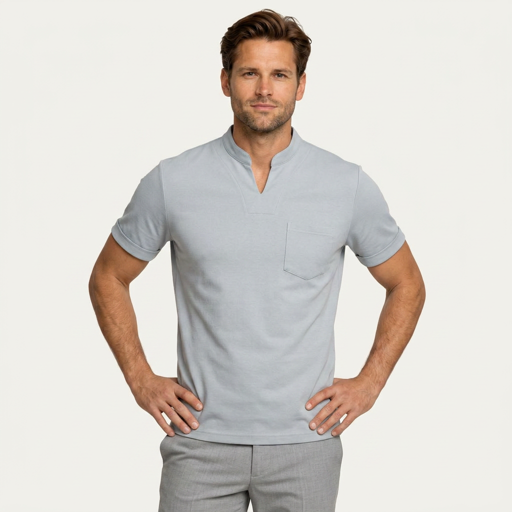 Chemise Homme Manches Courtes Col Cranté Poche Poitrine
