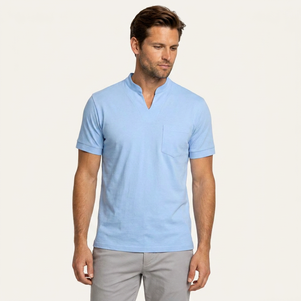 Chemise Homme Manches Courtes Col Cranté Poche Poitrine