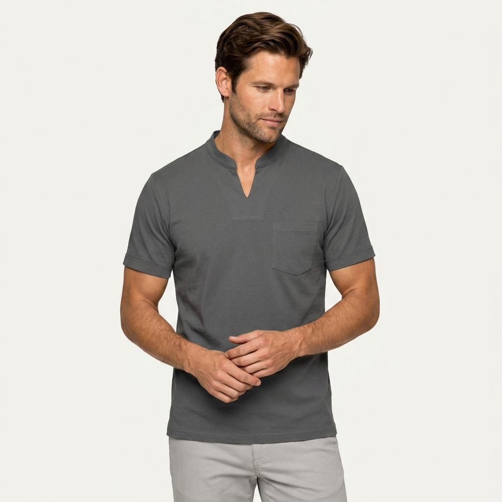 Chemise Homme Manches Courtes Col Cranté Poche Poitrine