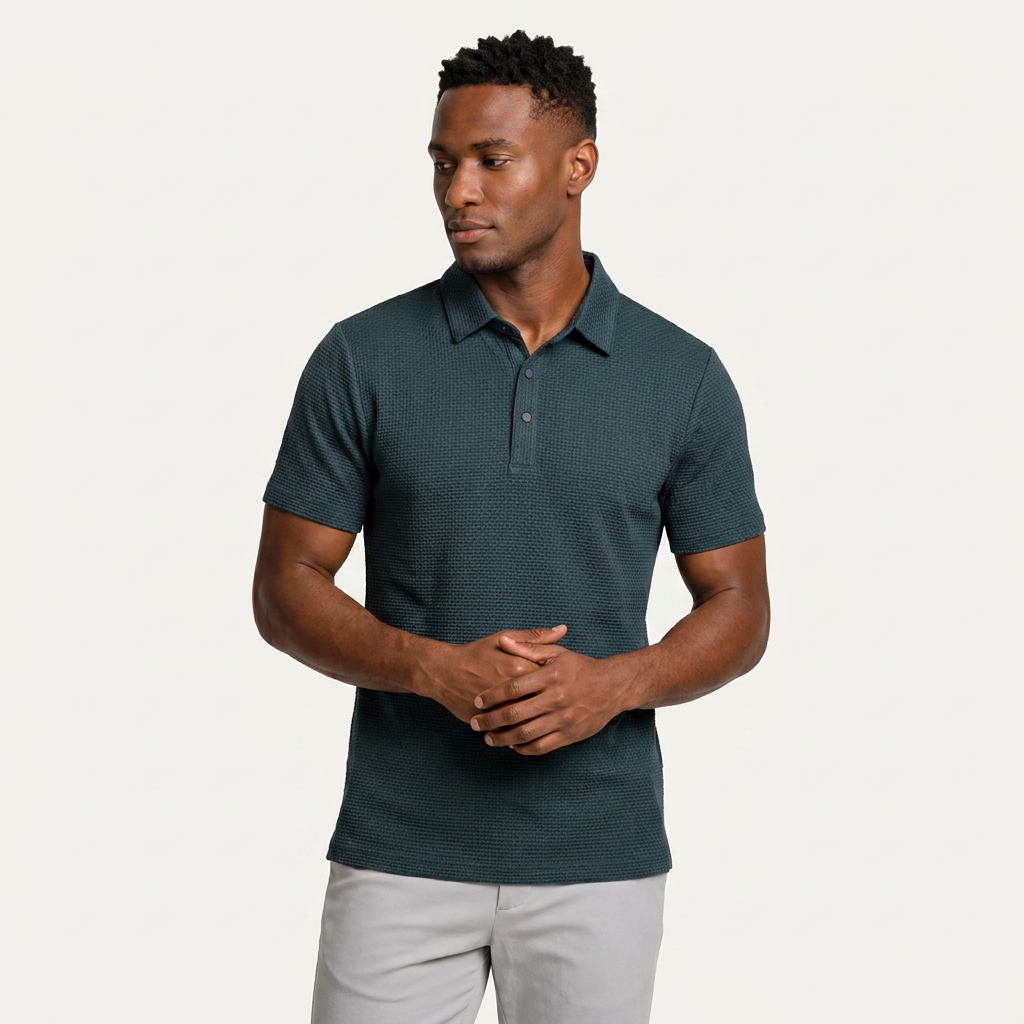 Polo Homme Texturé Manches Courtes Patte Boutonnée