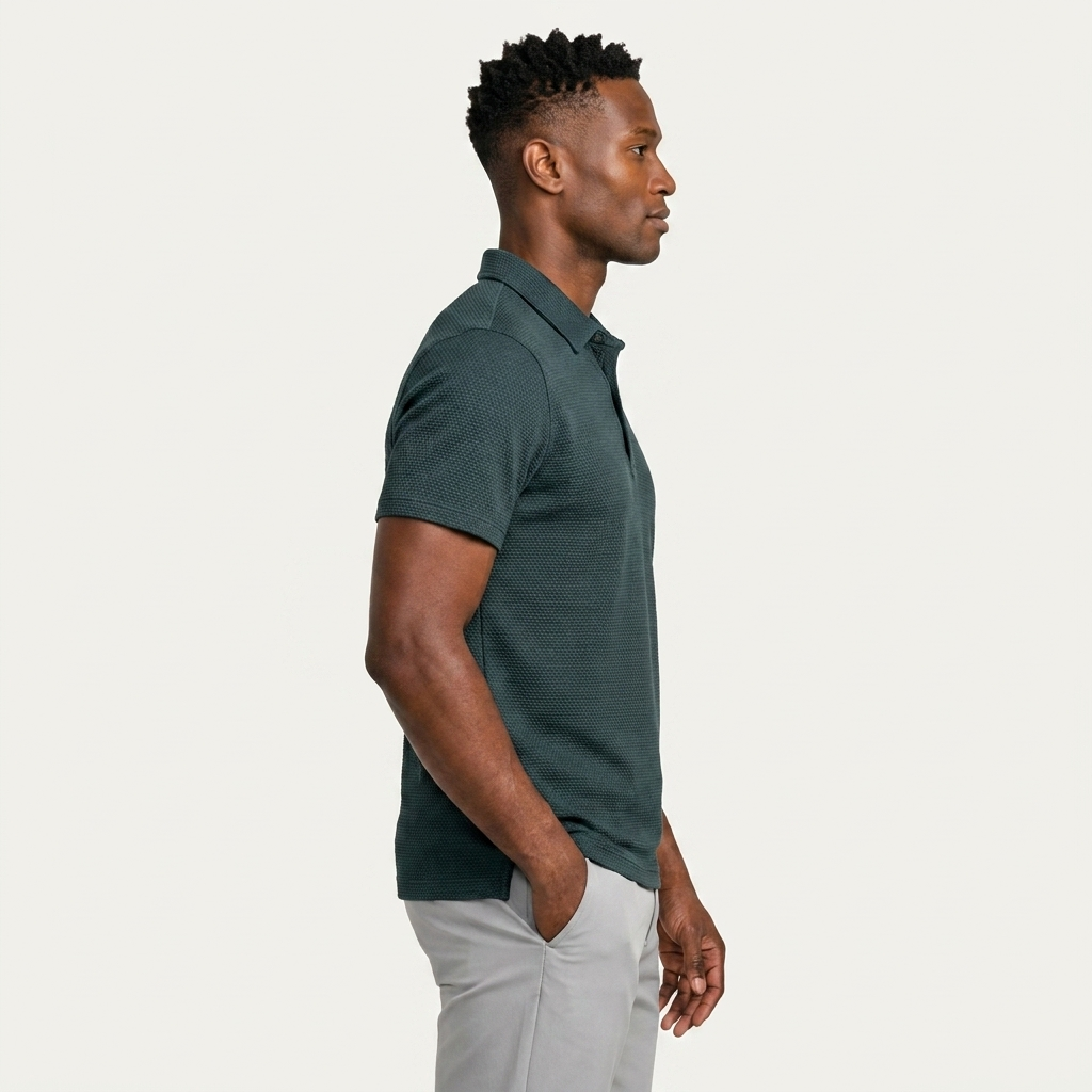 Polo Homme Texturé Manches Courtes Patte Boutonnée