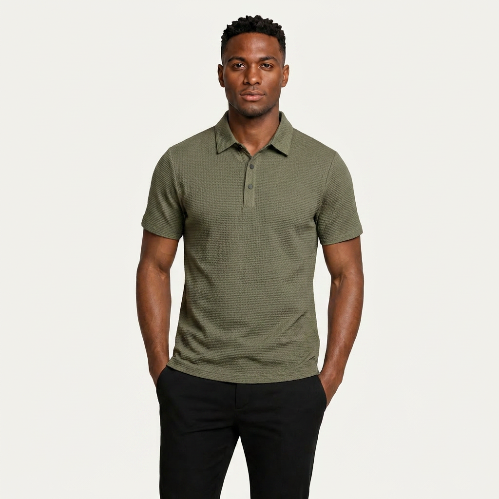 Polo Homme Texturé Manches Courtes Patte Boutonnée