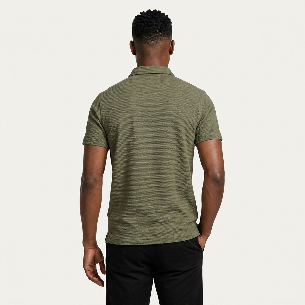 Polo Homme Texturé Manches Courtes Patte Boutonnée