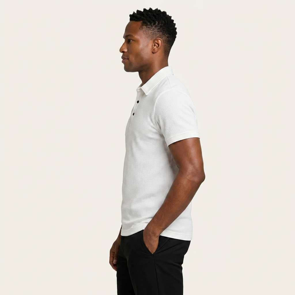 Polo Homme Texturé Manches Courtes Patte Boutonnée