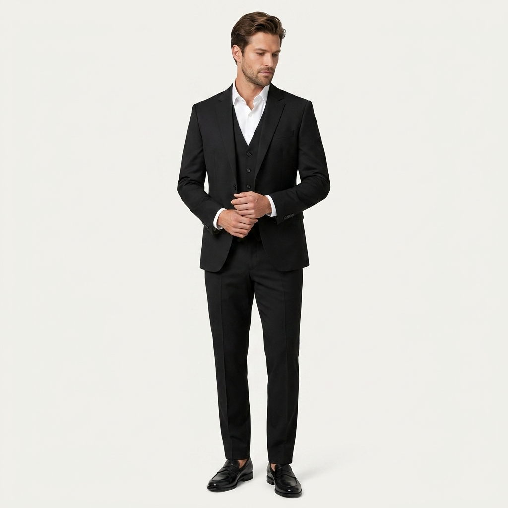 Costume Homme Trois Pièces Revers Crantés Ajusté
