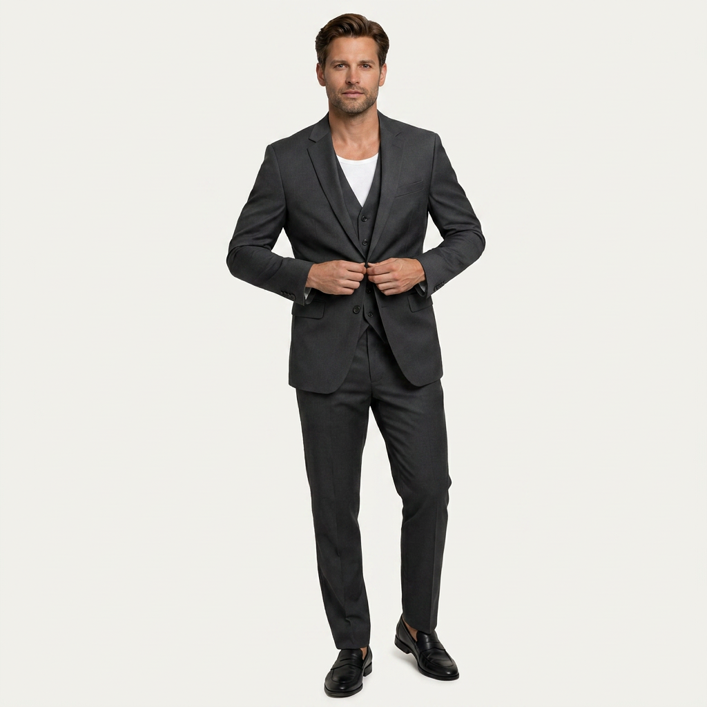 Costume Homme Trois Pièces Revers Crantés Ajusté