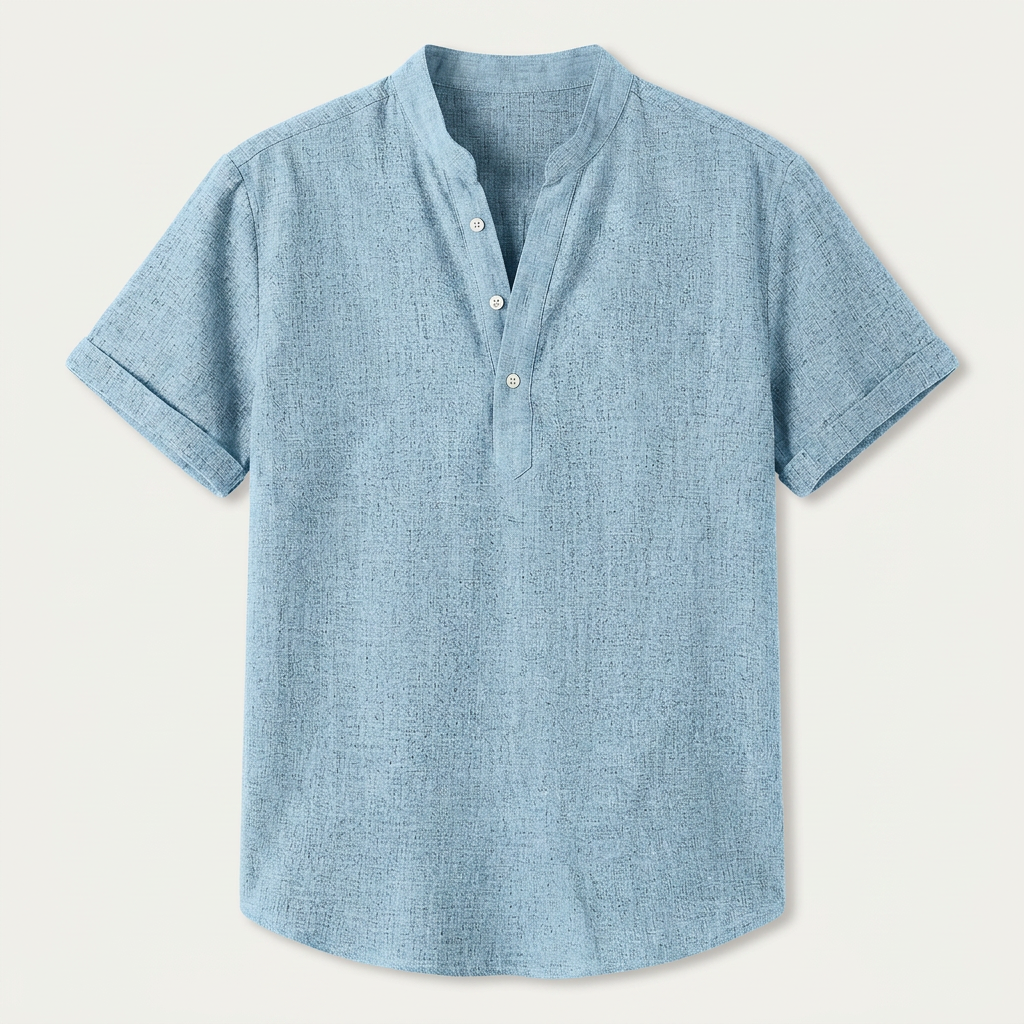 Chemise Henley Homme Manches Courtes Col Montant Texturée