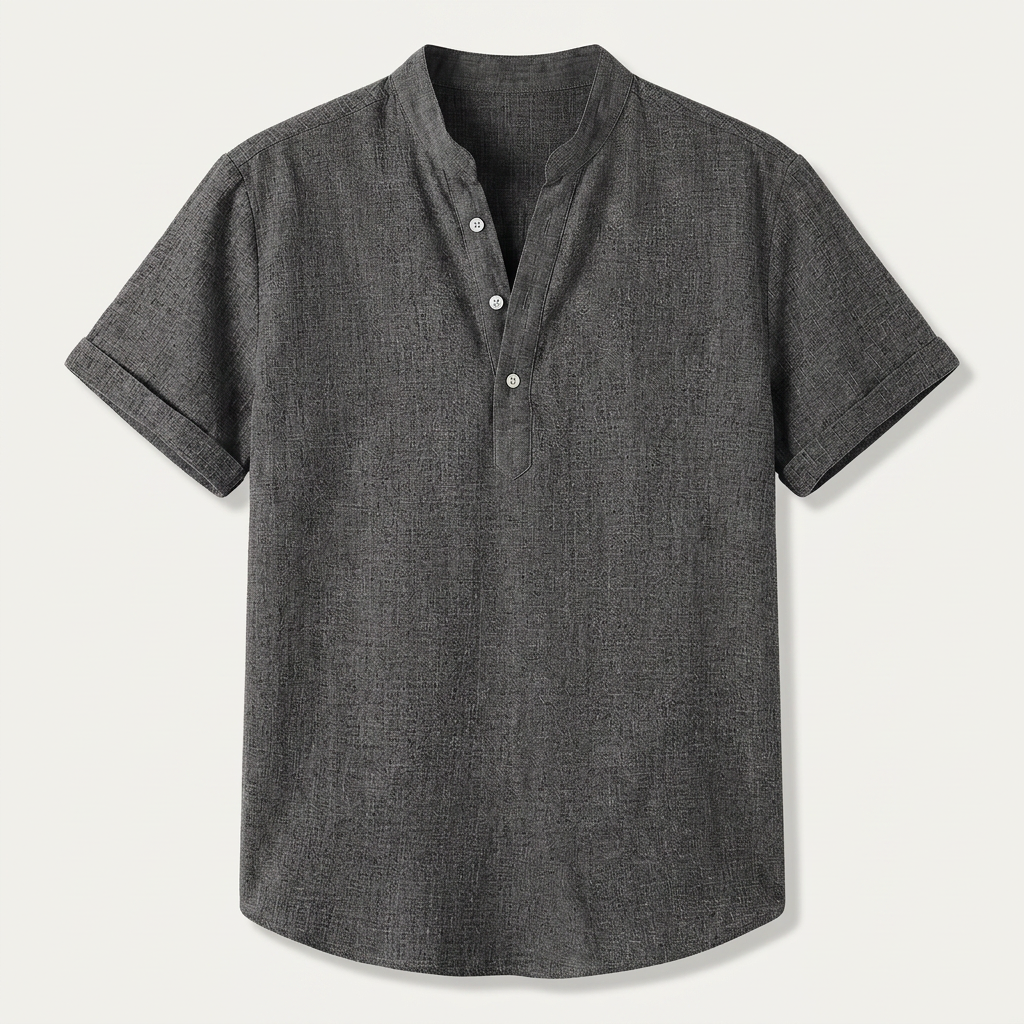 Chemise Henley Homme Manches Courtes Col Montant Texturée