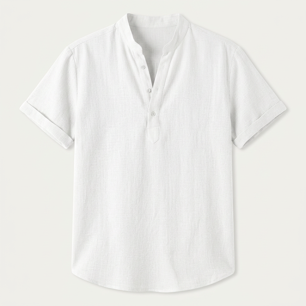 Chemise Henley Homme Manches Courtes Col Montant Texturée