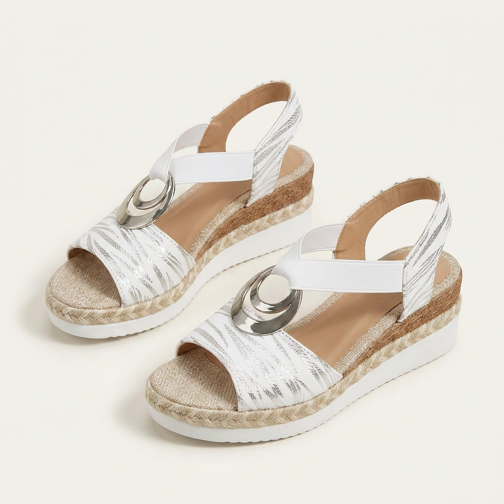 Sandales Compensées Femme Détail Métallique Bride Élastique