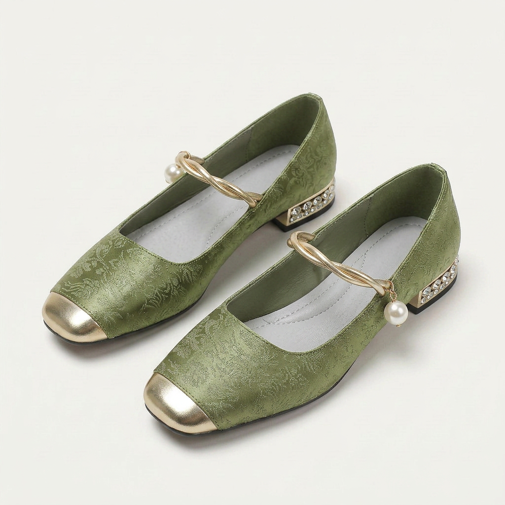 Ballerines Mary Jane Femme Bout Métallisé Perlées