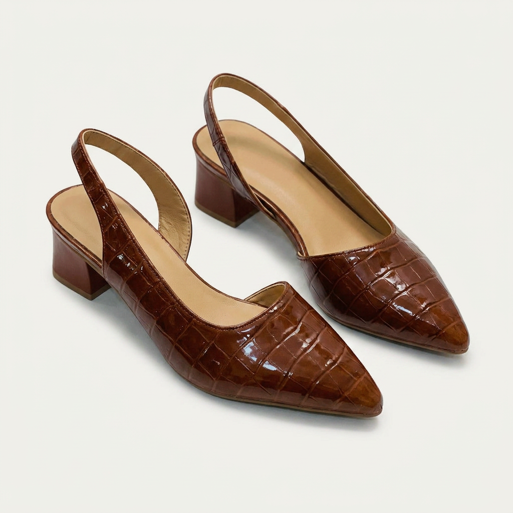 Escarpins Slingback Femme Talon Bloc Effet Croco