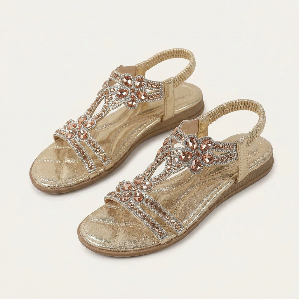 Sandales Plates Femme Bride T Floraux Strassés