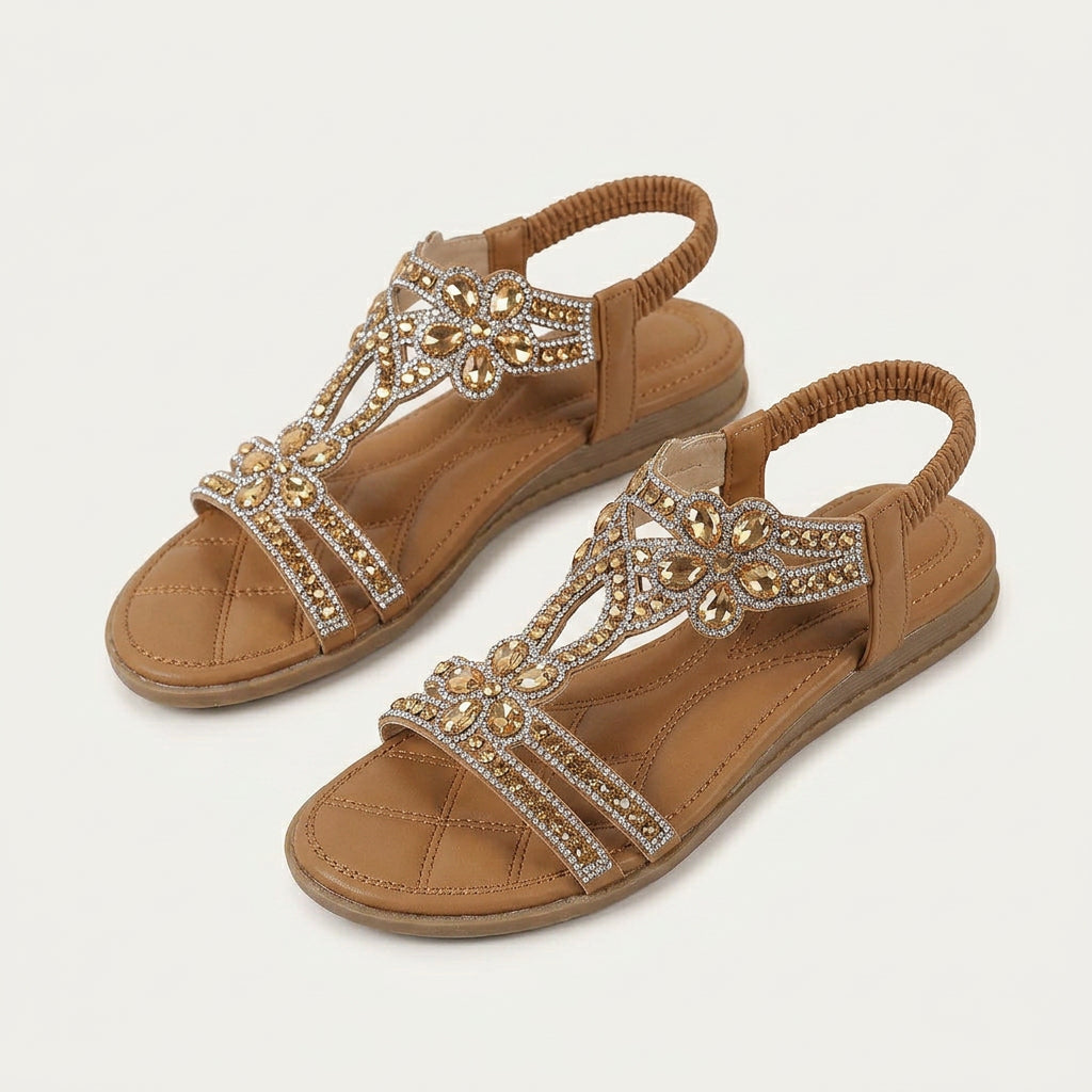 Sandales Plates Femme Bride T Floraux Strassés