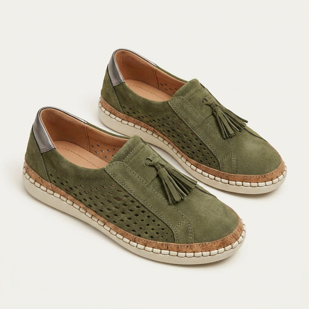 Mocassins Femme Pampilles Perforés Sans Lacets
