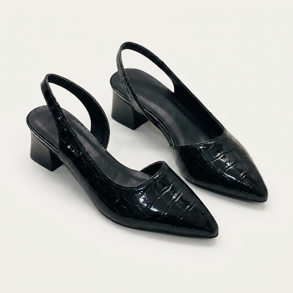 Escarpins Slingback Femme Talon Bloc Effet Croco