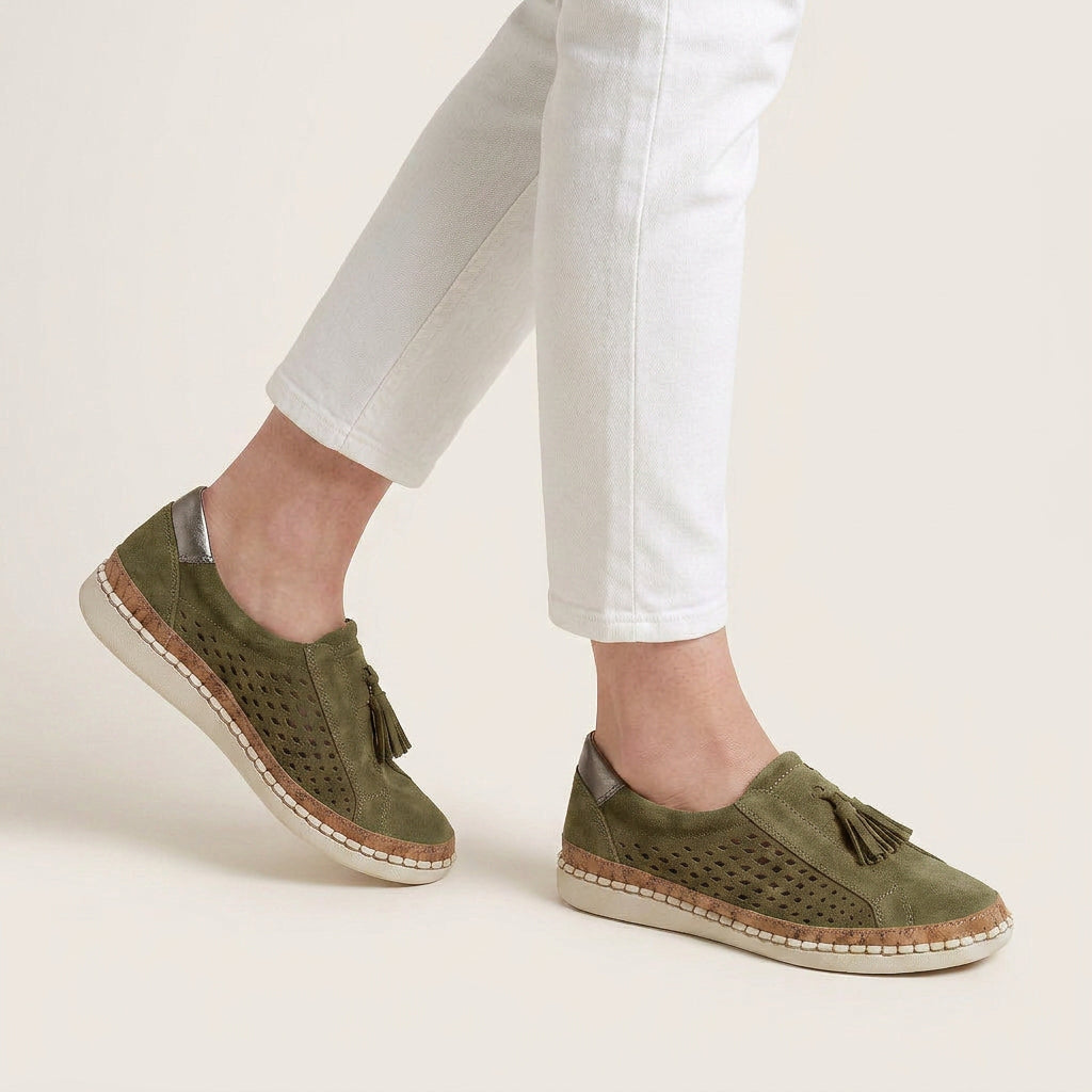 Mocassins Femme Pampilles Perforés Sans Lacets