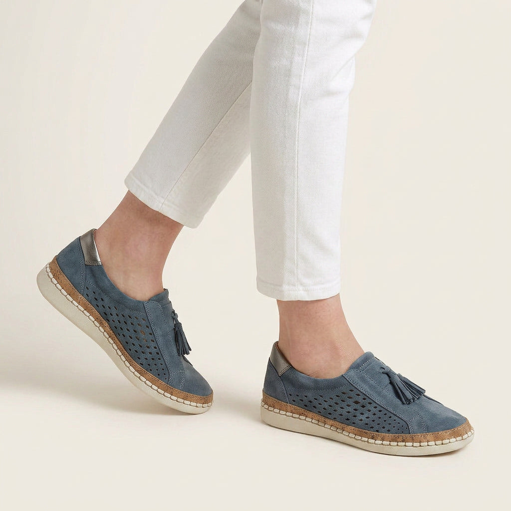 Mocassins Femme Pampilles Perforés Sans Lacets