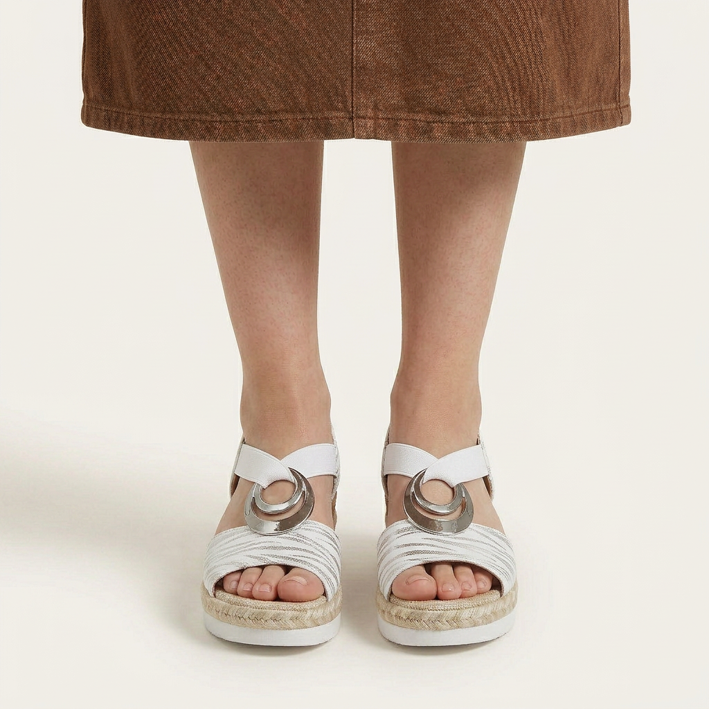 Sandales Compensées Femme Détail Métallique Bride Élastique