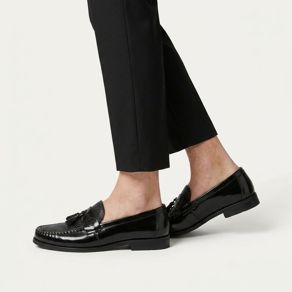 Mocassins Homme Pampilles Texture Tressée Sans Lacets