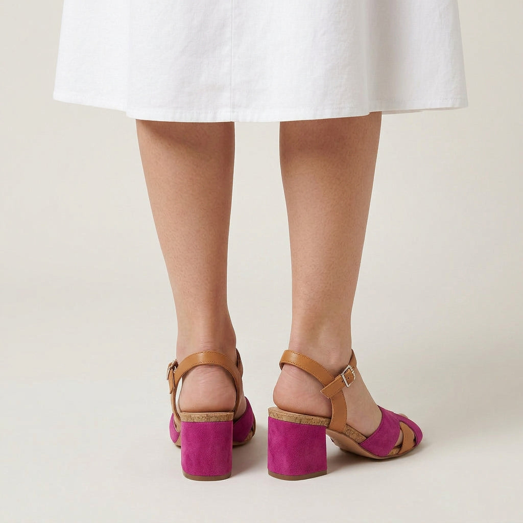 Sandales Talon Femme Color Block Bride Cheville