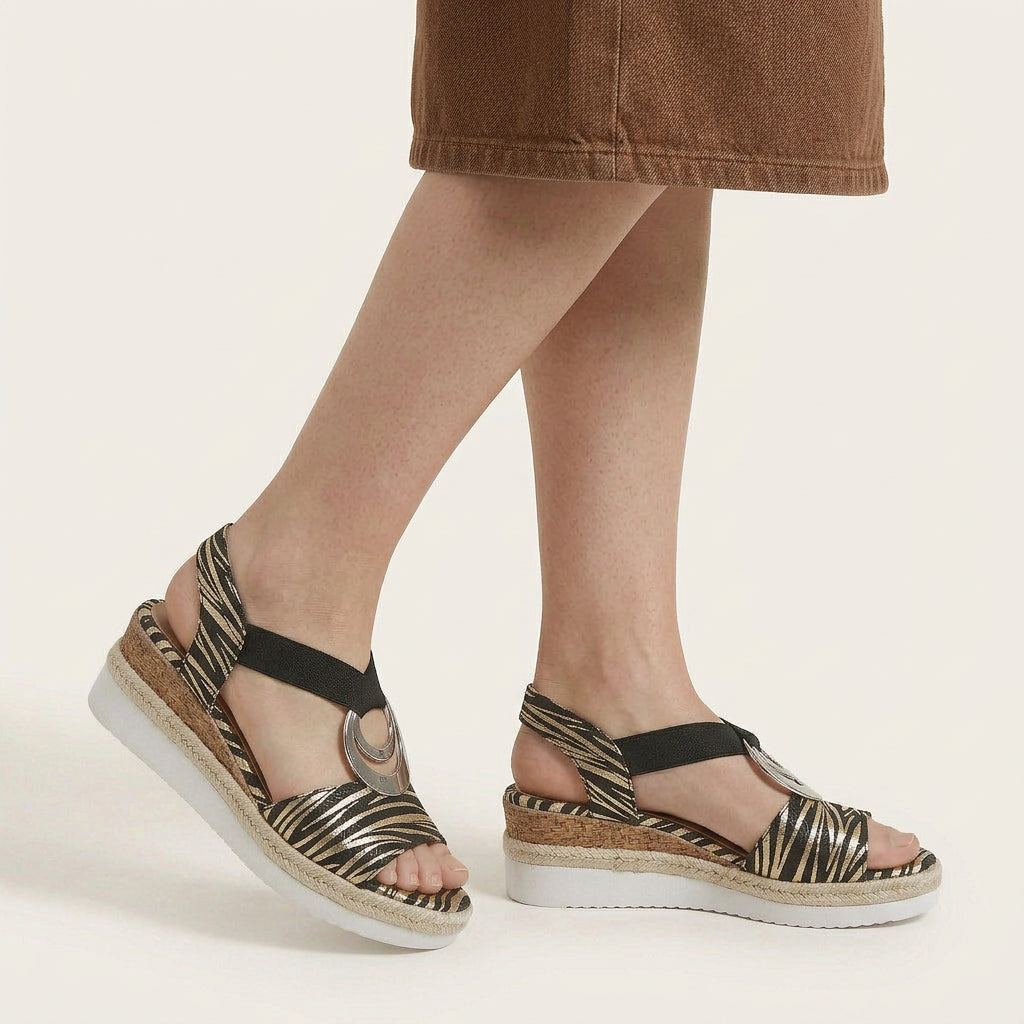 Sandales Compensées Femme Détail Métallique Bride Élastique