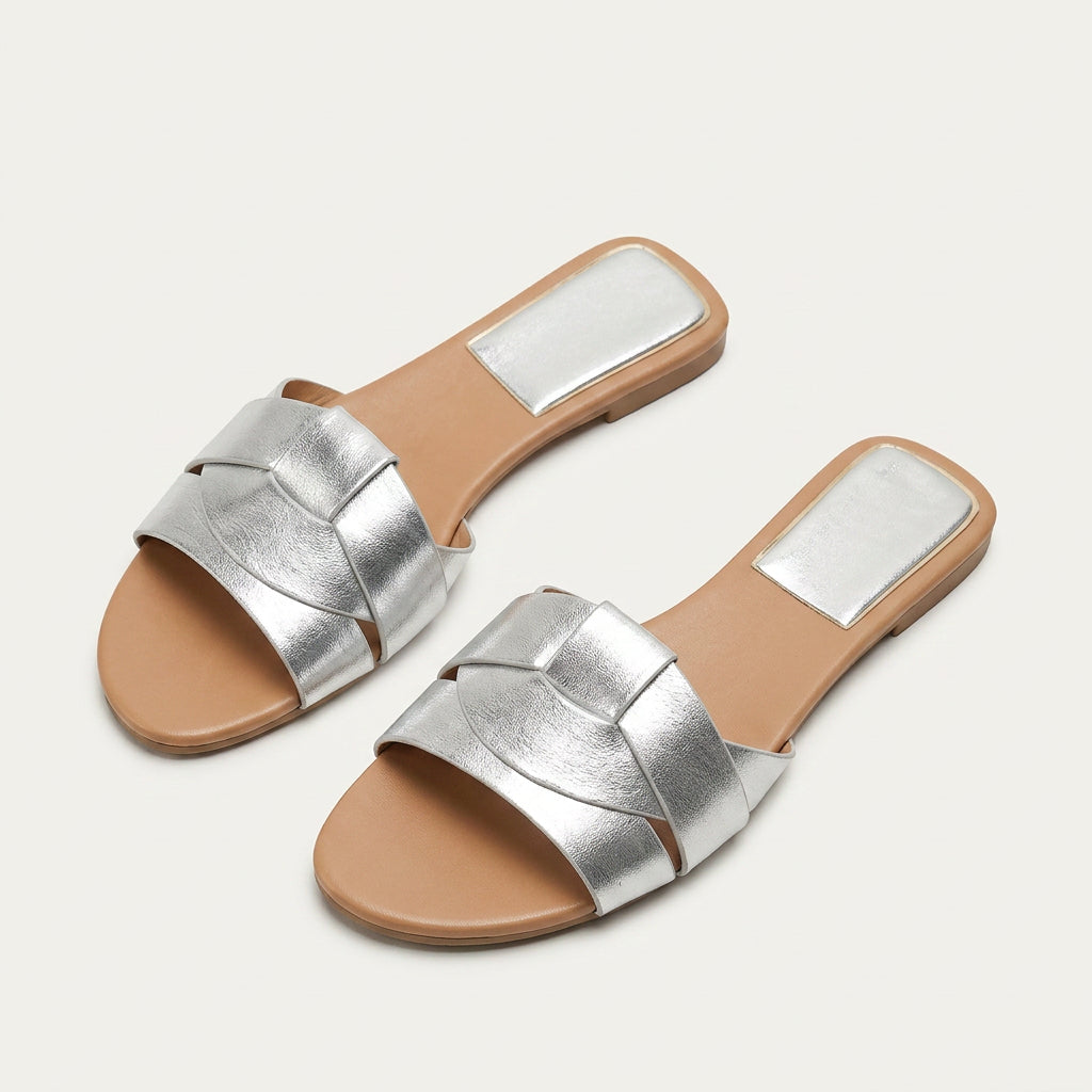 Sandales Plates Femme Brides Croisées Texturées