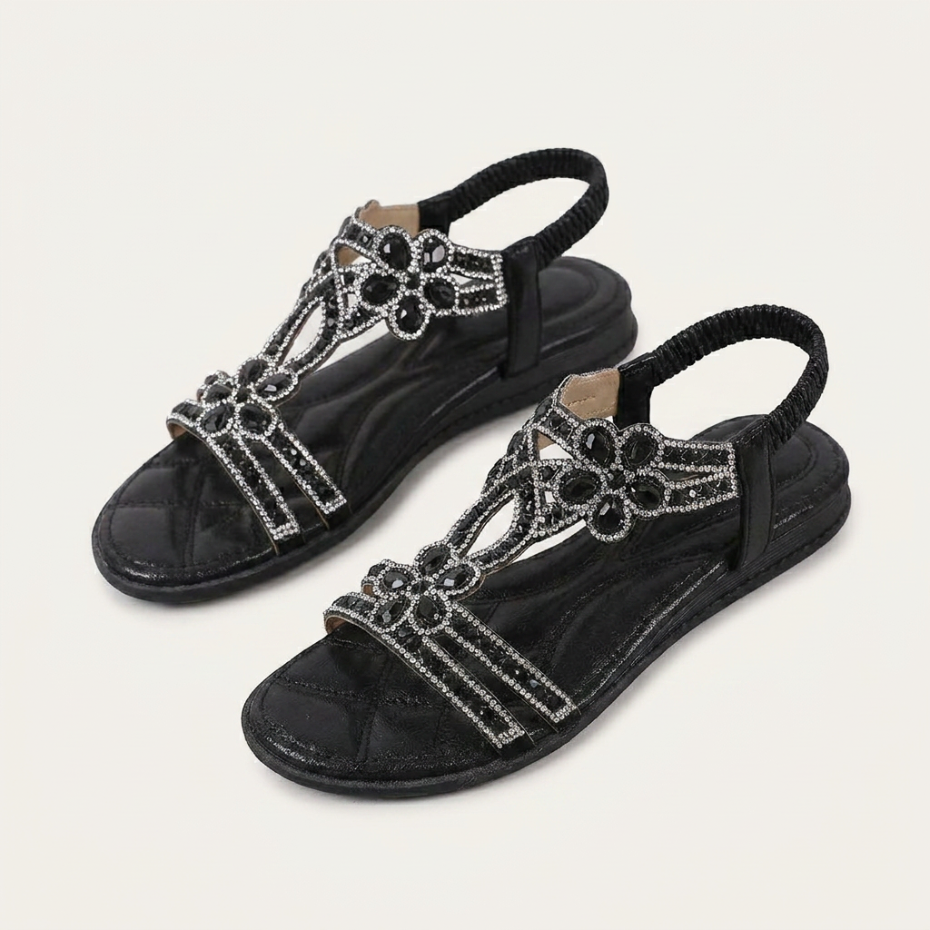 Sandales Plates Femme Bride T Floraux Strassés