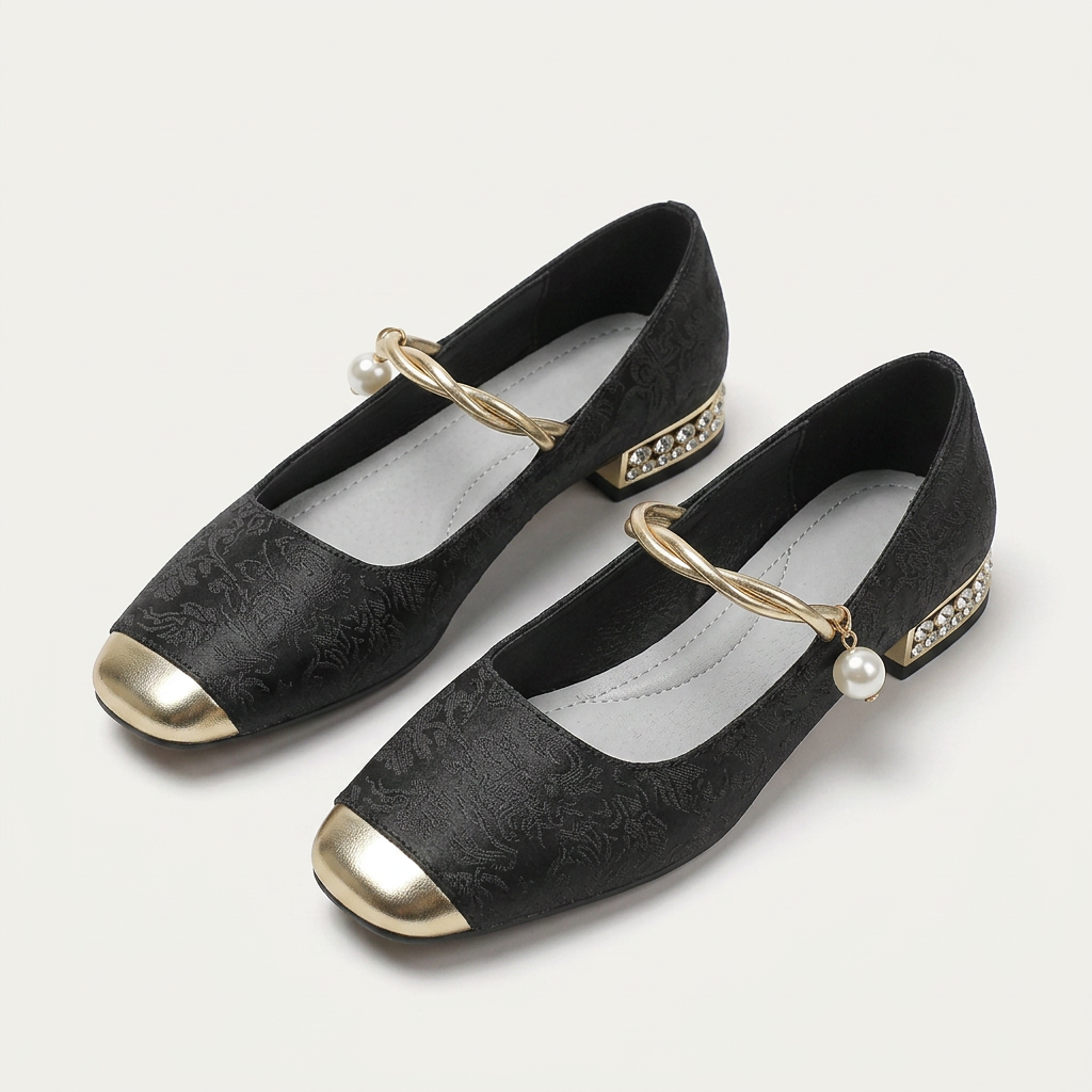 Ballerines Mary Jane Femme Bout Métallisé Perlées