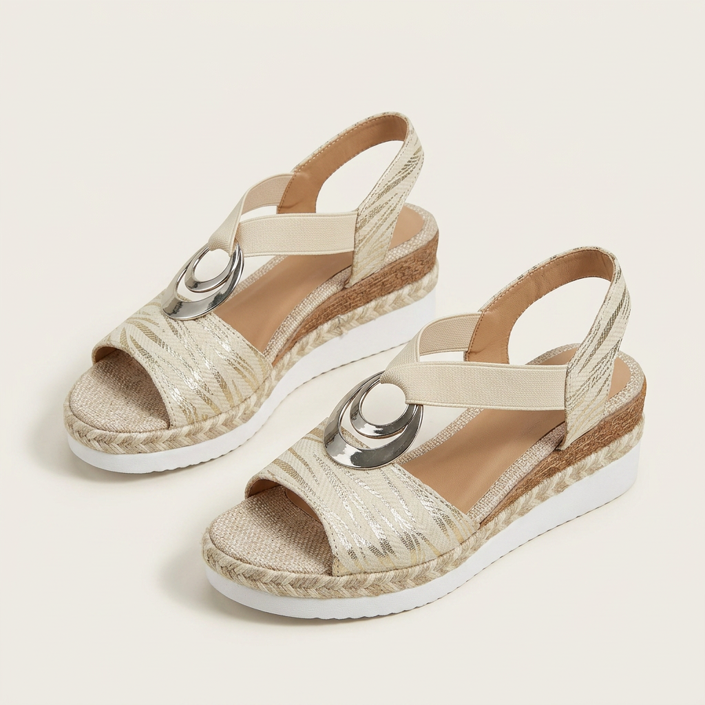 Sandales Compensées Femme Détail Métallique Bride Élastique