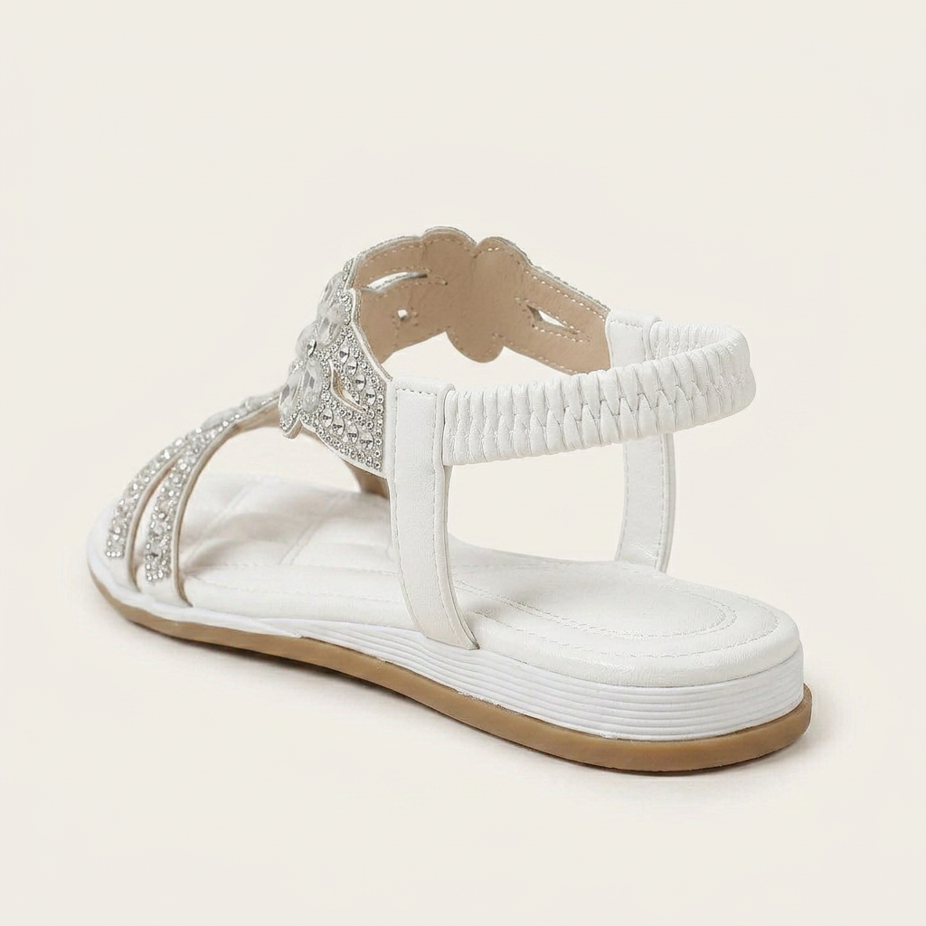 Sandales Plates Femme Bride T Floraux Strassés