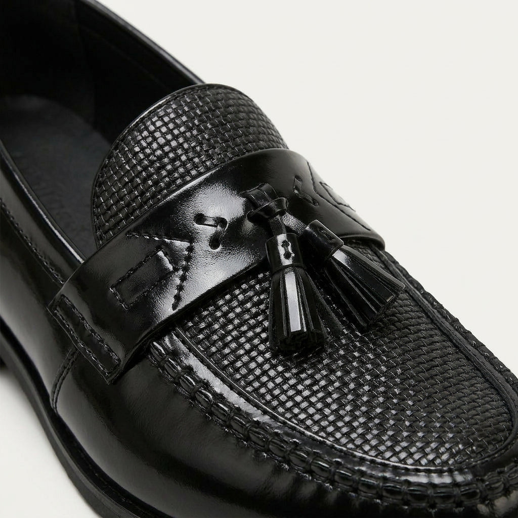Mocassins Homme Pampilles Texture Tressée Sans Lacets