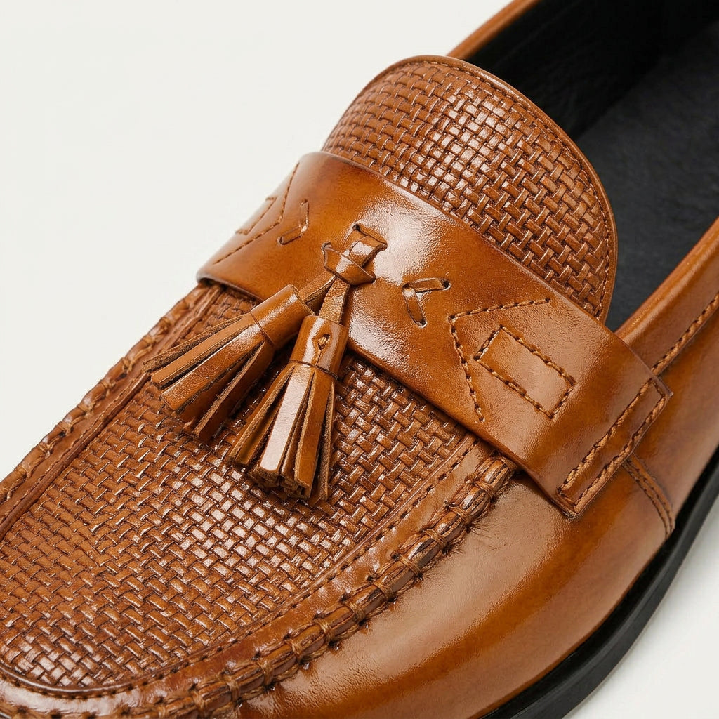 Mocassins Homme Pampilles Texture Tressée Sans Lacets