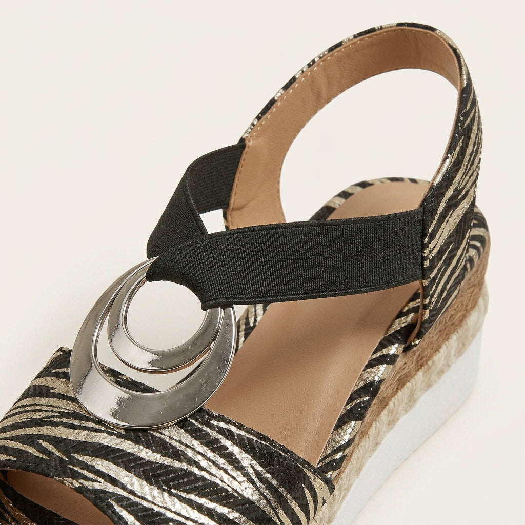 Sandales Compensées Femme Détail Métallique Bride Élastique