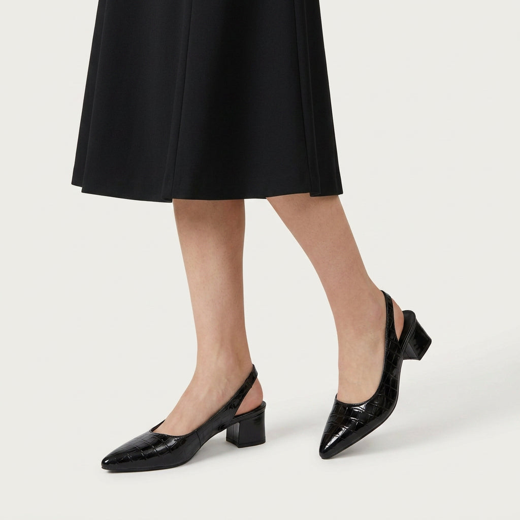 Escarpins Slingback Femme Talon Bloc Effet Croco