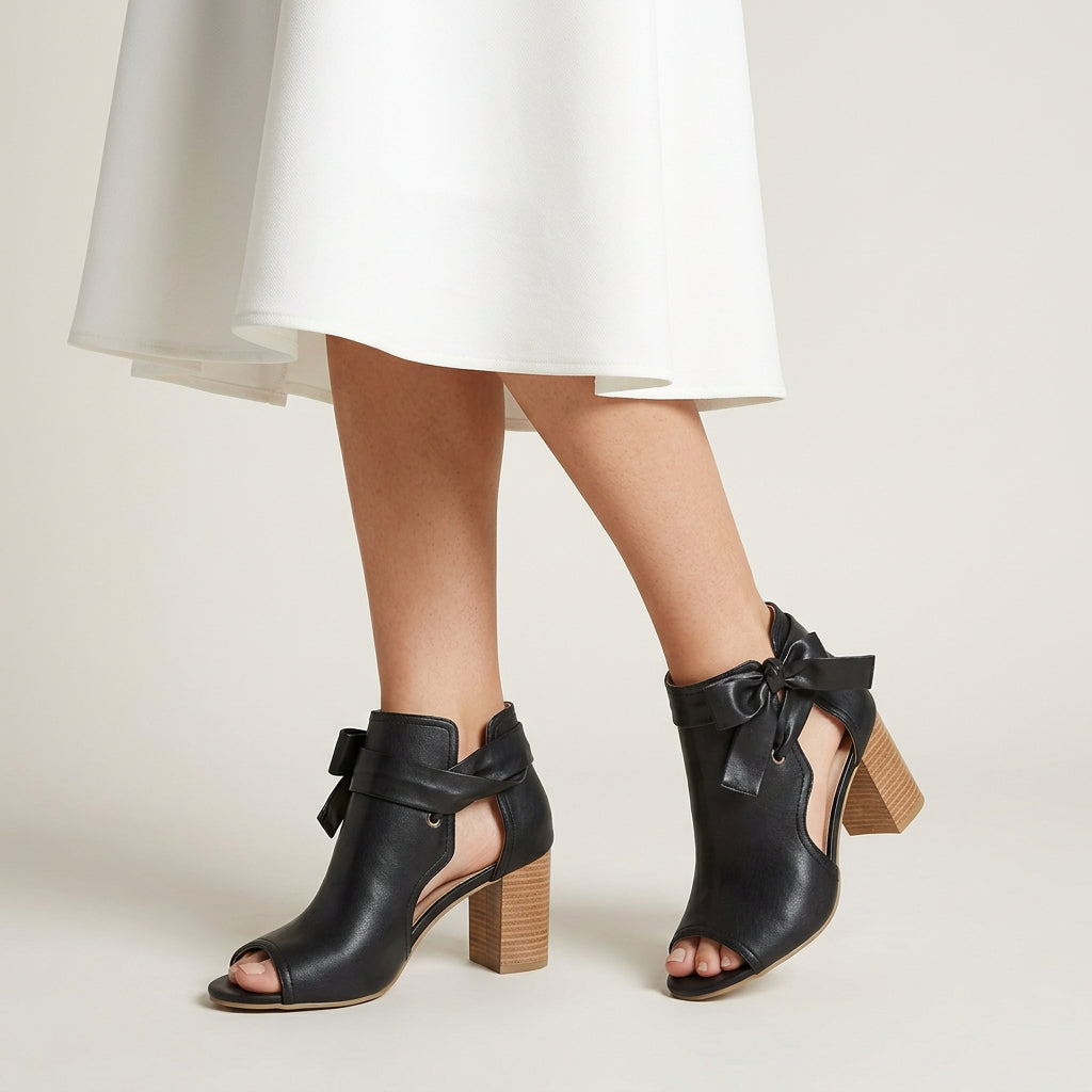Sandales Femme Bout Ouvert Talon Bloc Noué
