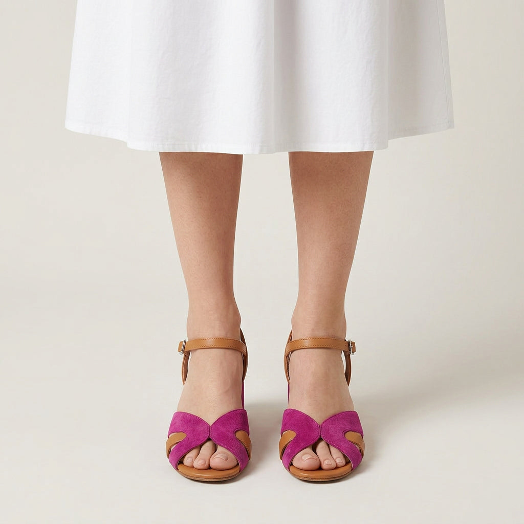 Sandales Talon Femme Color Block Bride Cheville
