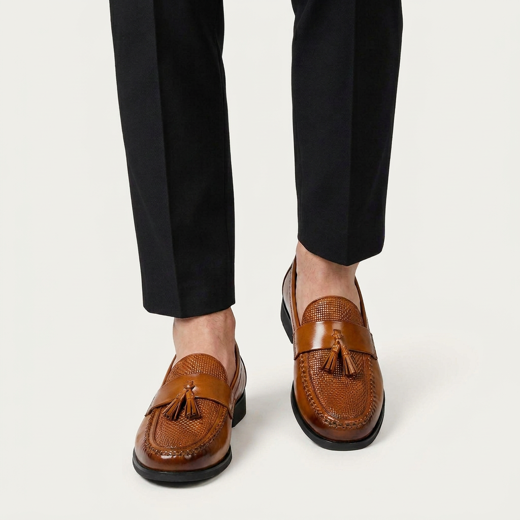 Mocassins Homme Pampilles Texture Tressée Sans Lacets