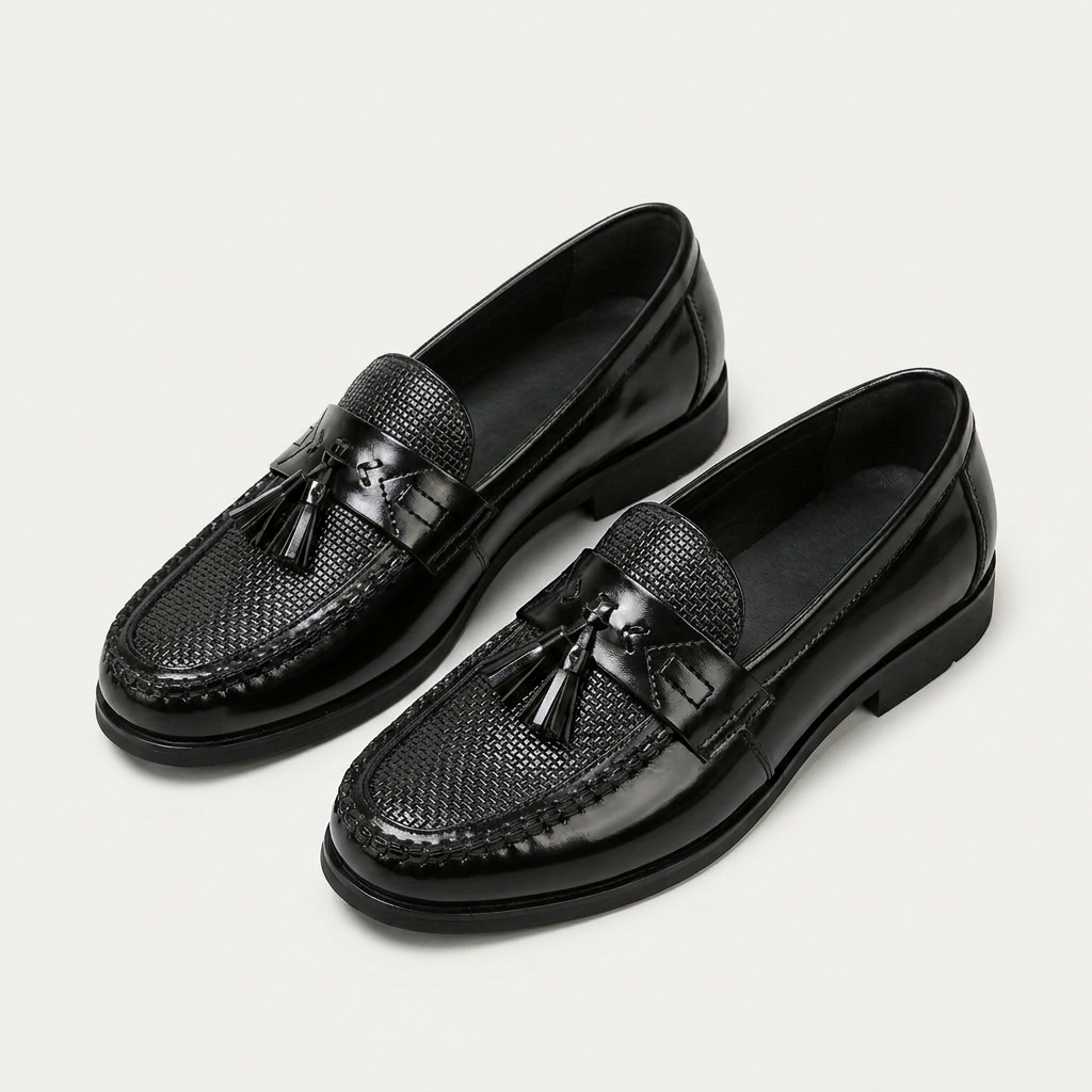Mocassins Homme Pampilles Texture Tressée Sans Lacets