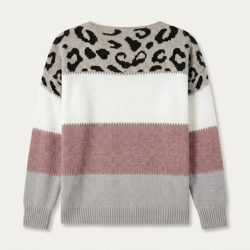 Pull Léopard Femme en Maille Color Block