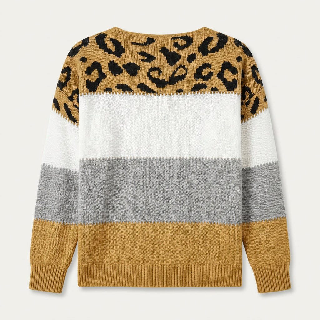 Pull Léopard Femme en Maille Color Block