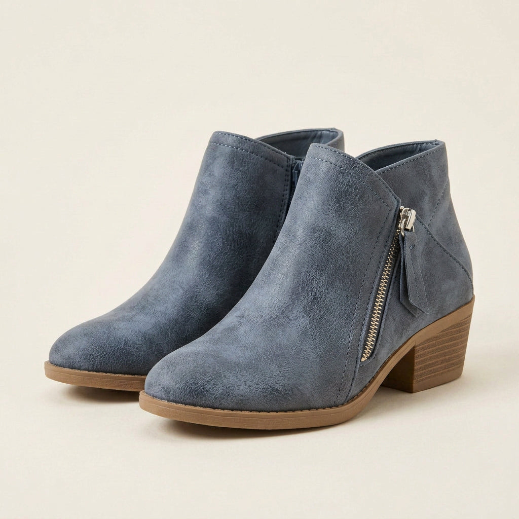 Bottines Femme à Talon Bas et Fermeture Zippée