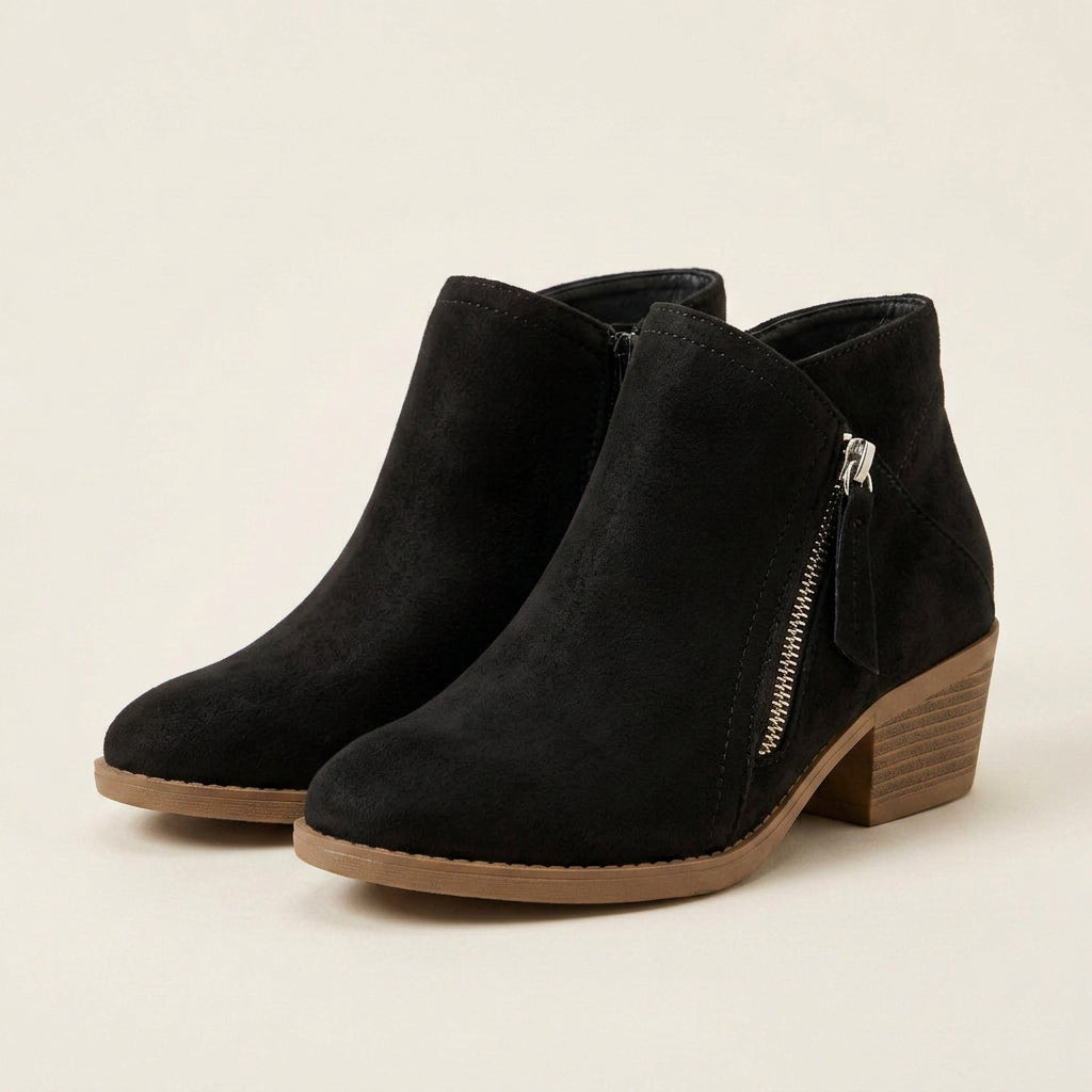 Bottines Femme à Talon Bas et Fermeture Zippée